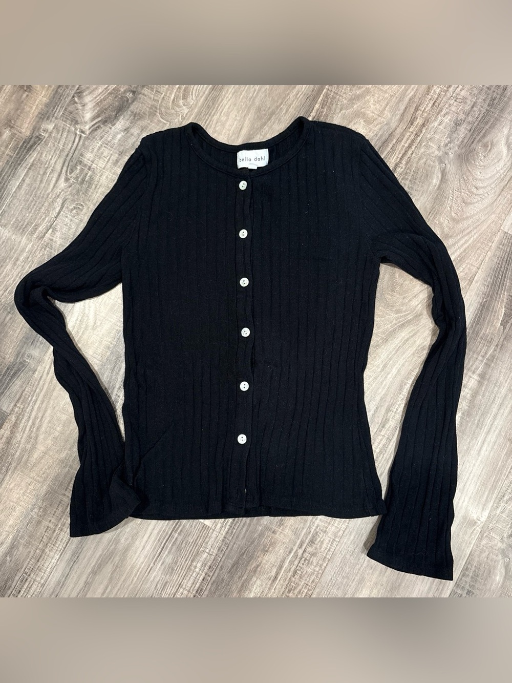 Bella Dahl Black Ribbed Button-Up Blouse XS